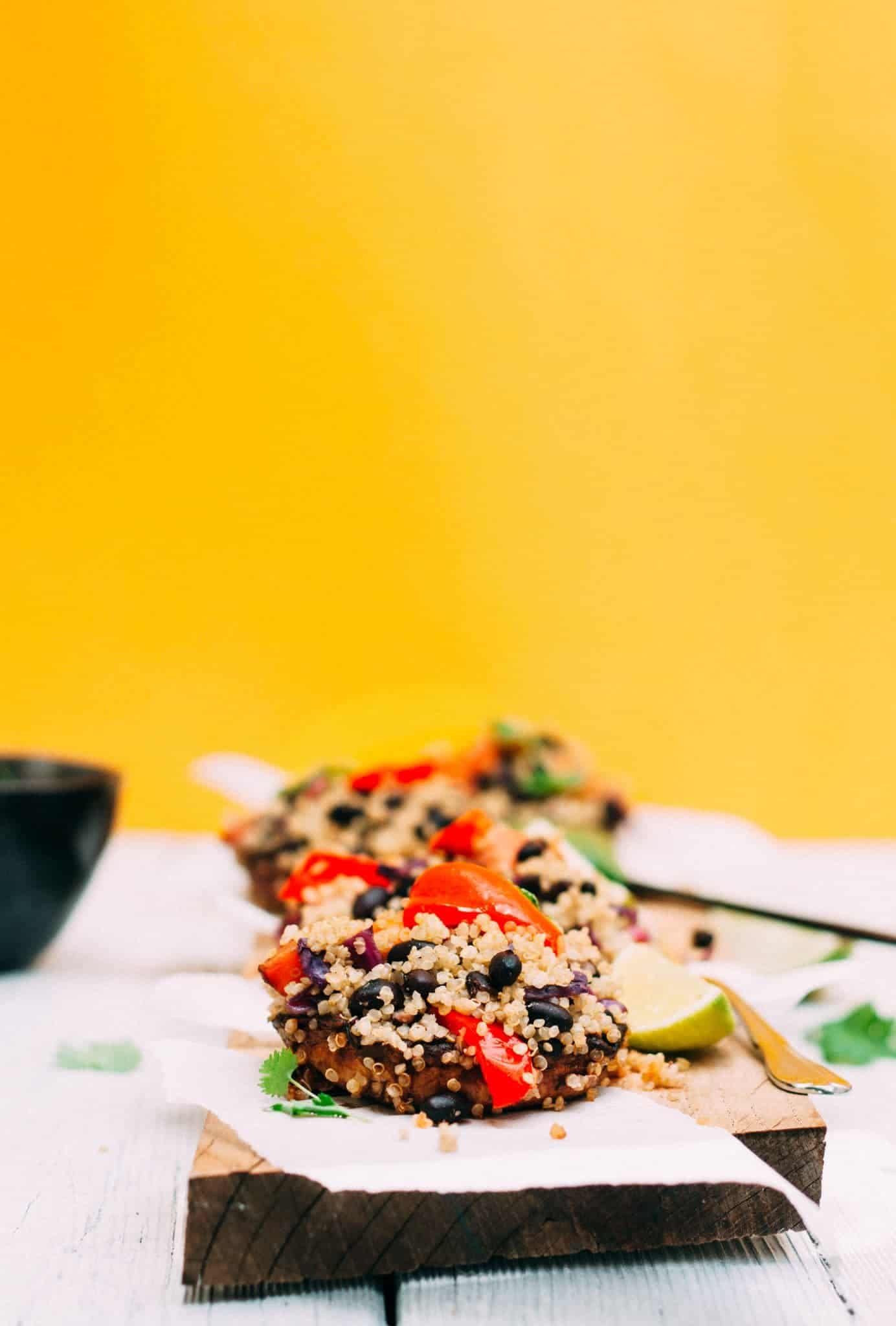 Quinoa Gemüse gefüllte Portobello Pilze vegan Rezept