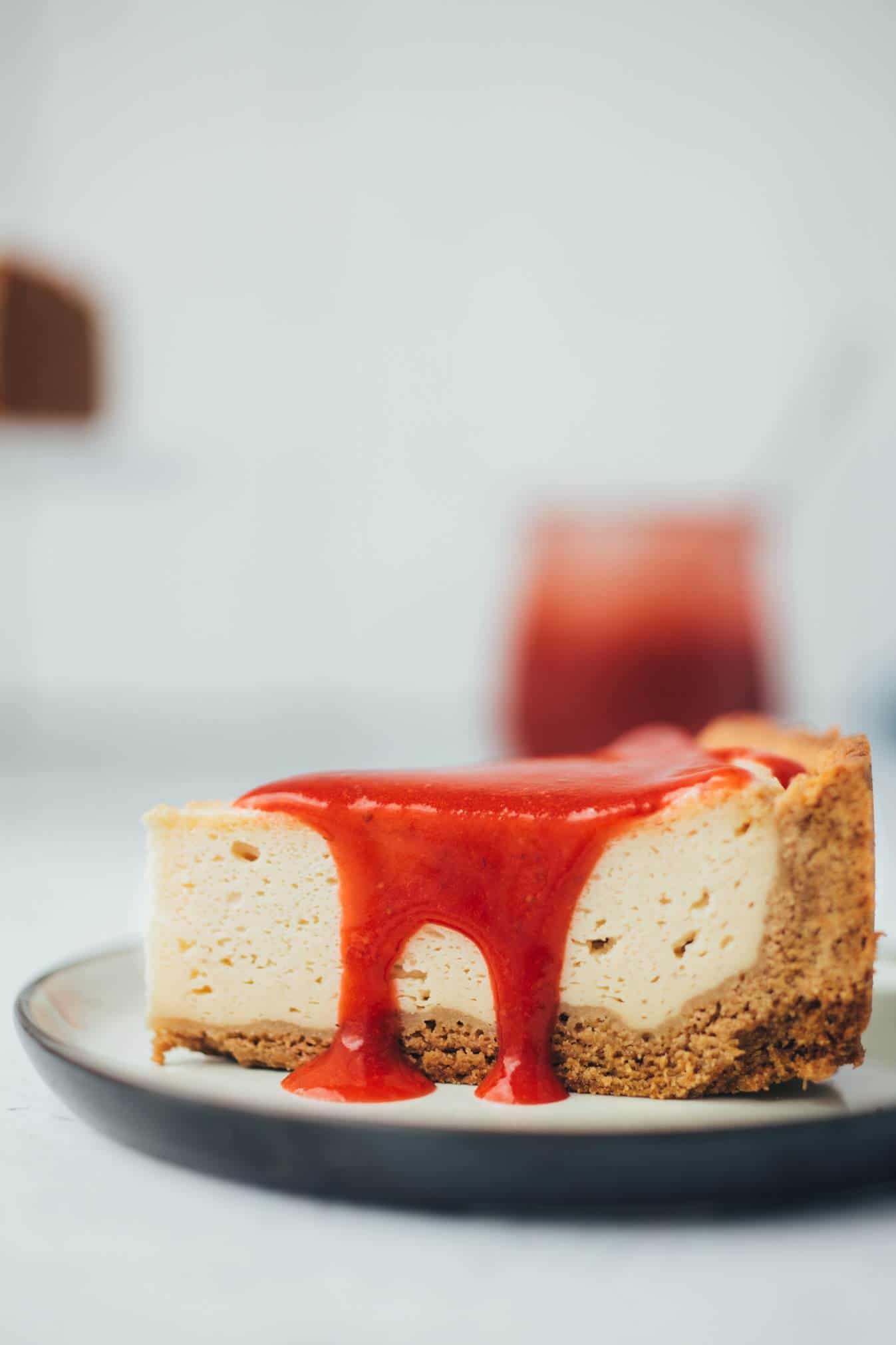 delicious vegan cake with strawberry sauce