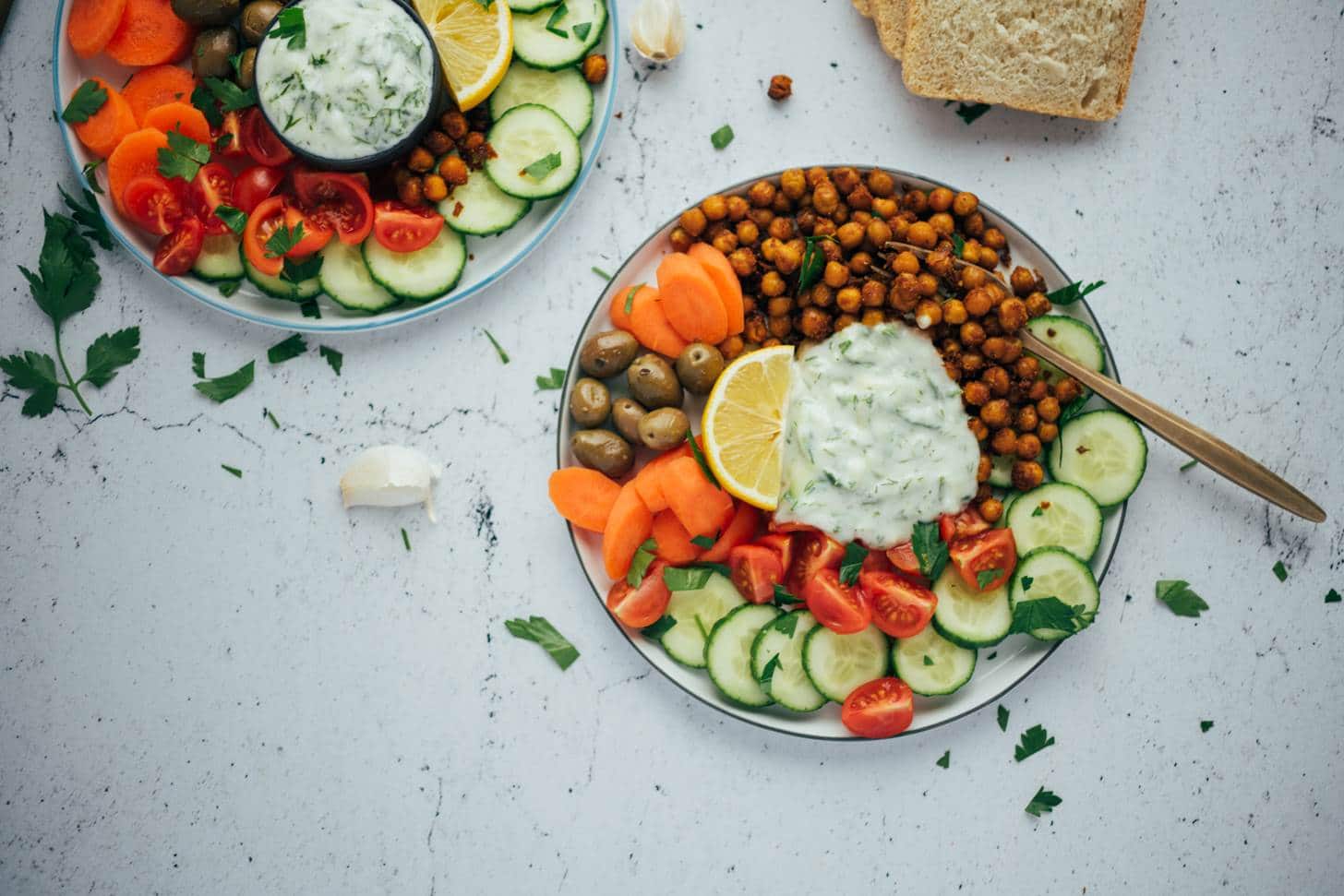 Kichererbsen Tzatziki Bowl (30 Minuten) veganes Rezept