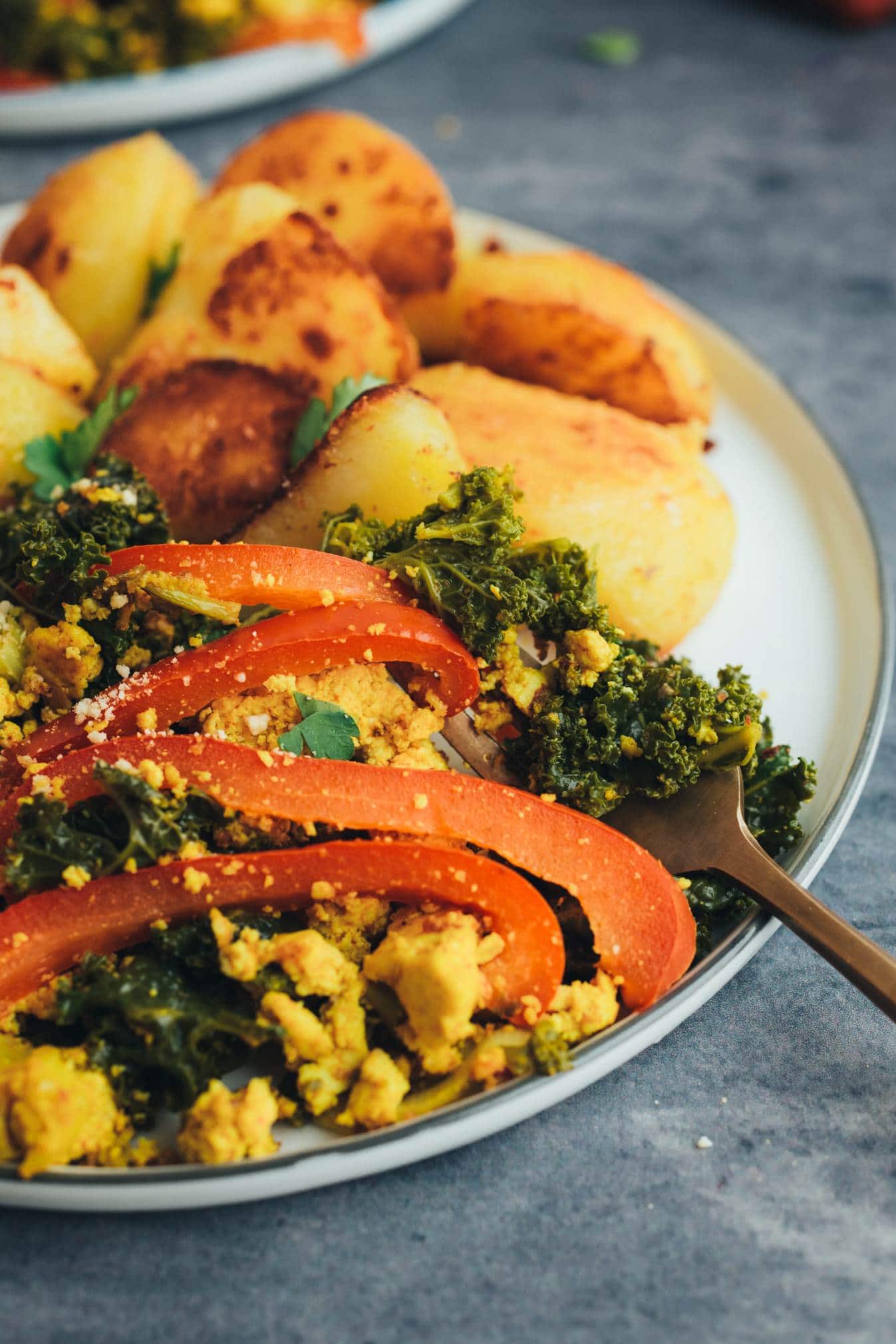 vegan shawarma scrambled tofu with crispy potatoes recipe