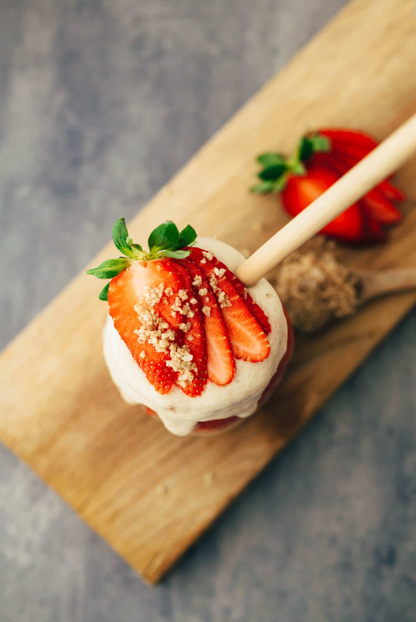 Strawberry protein smoothie with delicious pecan nut crunch recipe