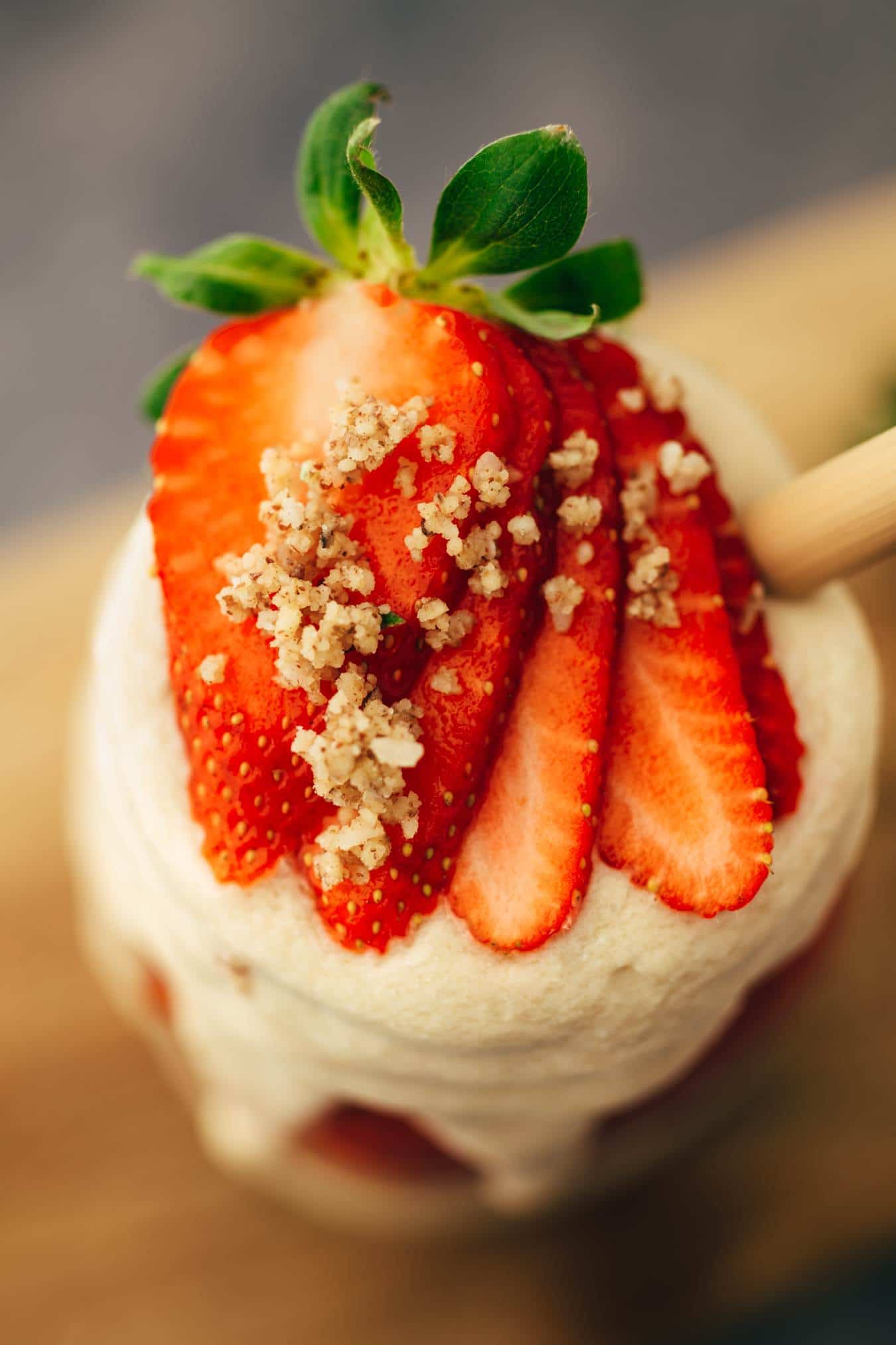 Strawberry protein smoothie with delicious pecan nut crunch recipe