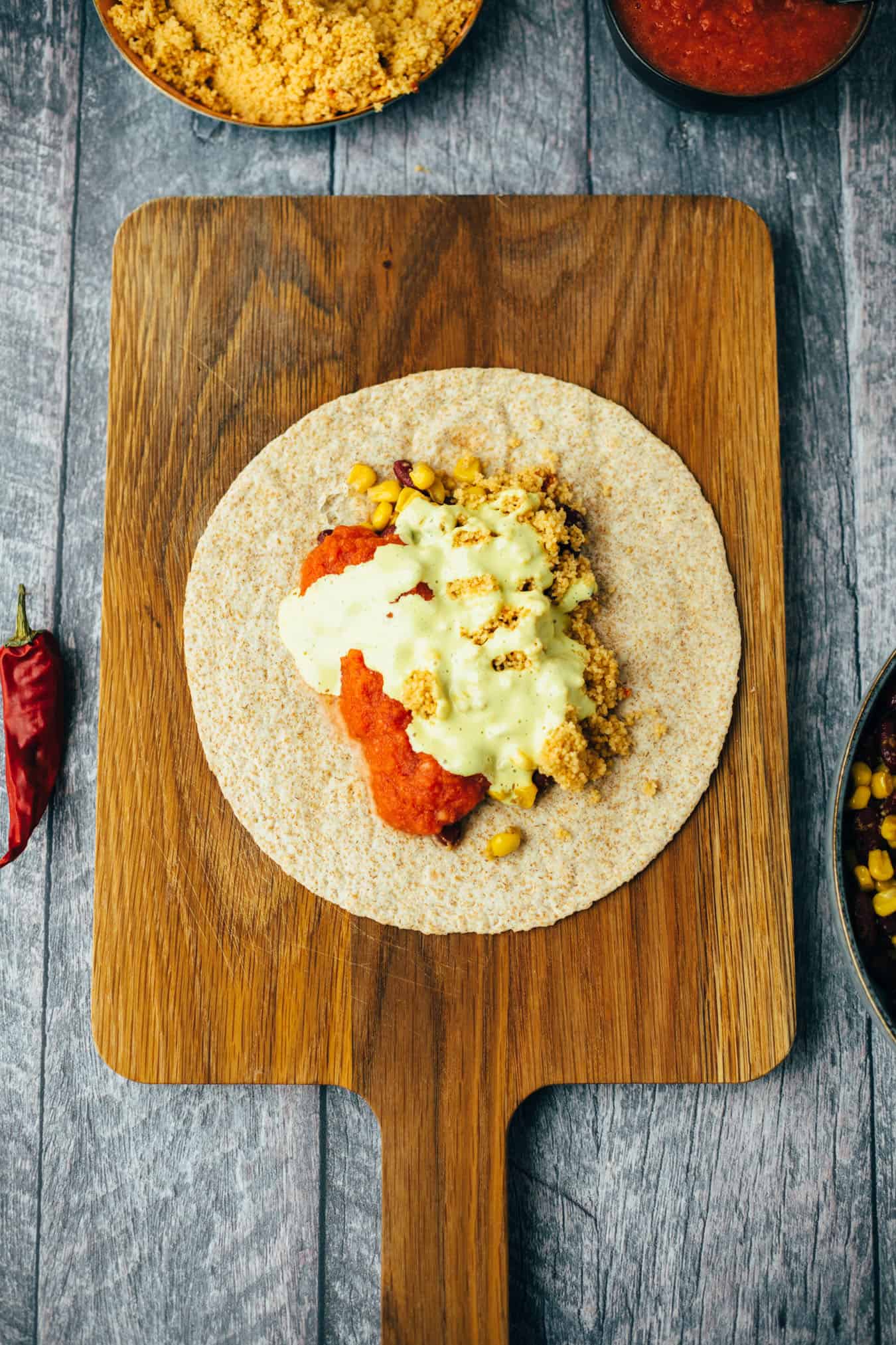 vegane Burritos mit Couscous (25 Minuten) Rezept