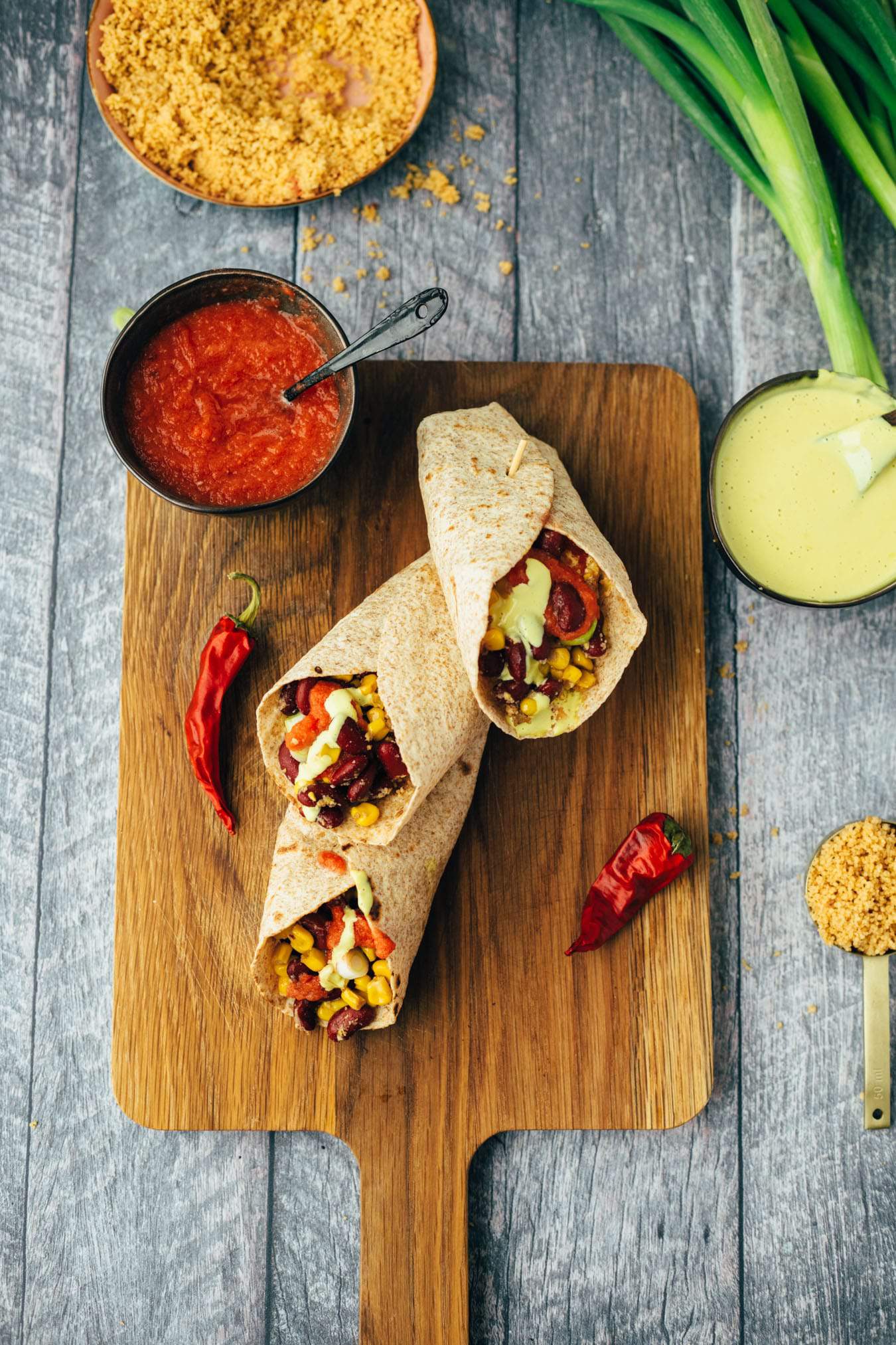 vegane Burritos mit Couscous (25 Minuten) Rezept