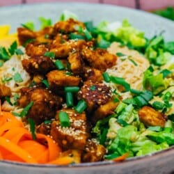 Asiatische Bowl mit Erdnussbutter Tempeh