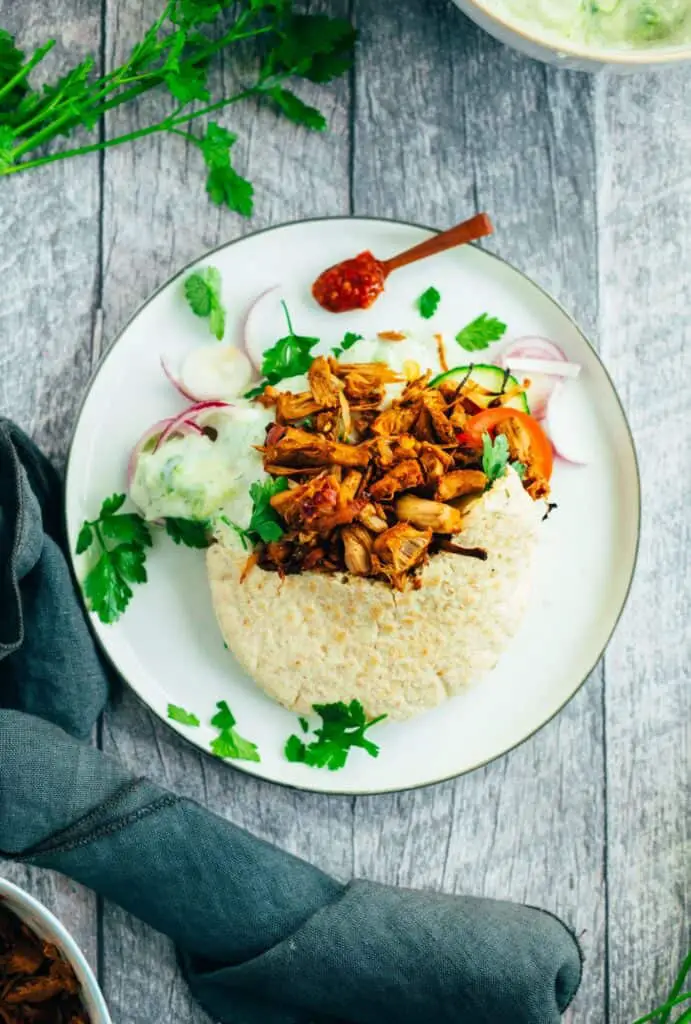 Vegan gyros sandwich with jackfruit