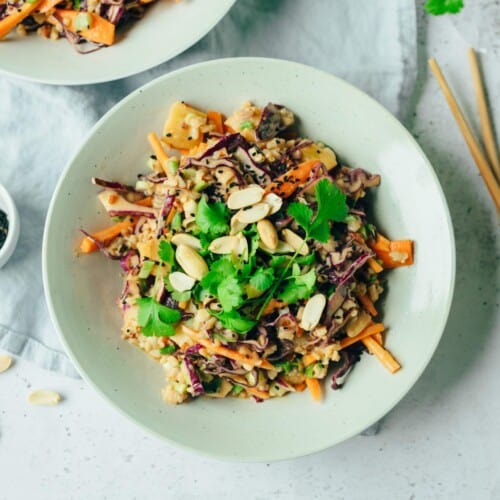 Veganer Reissalat mit Erdnusssauce