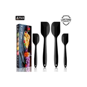 4 Silikon Spatel Hitzebeständig Spatulas BPA Frei Silikon Teigschaber Nicht-Stick, Einem Kern Edelstahl und Nahtloses Einteiliges Design zum Backen oder Kochen (Schwarz)