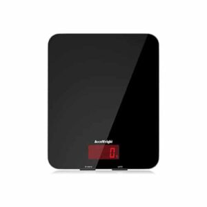 ACCUWEIGHT Digitale Küchenwaage Elektronische Waage Digitalwaage aus Sicherheitsglas mit LCD Display, 5kg x 1g, schwarz, Inkl. Batterie