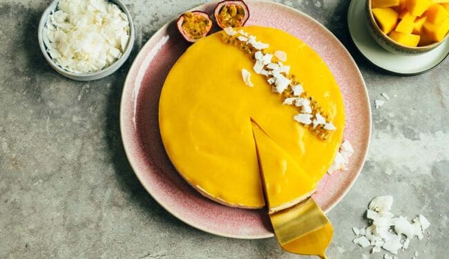 Mango Cheesecake Kuchen ohne Backen (ölfrei)