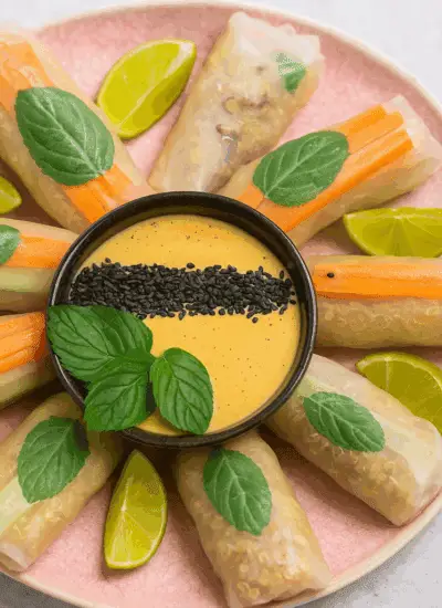 Vegane Sommerrollen mit Alfalfa Sprossen und Cashew Sauce