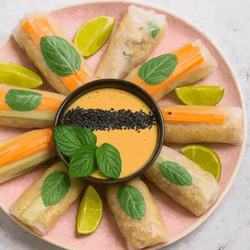 Vegane Sommerrollen mit Alfalfa Sprossen und Cashew Sauce